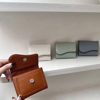 Women Mini Wallet Purse Female Short PU Leather Purse Solid Color Lightweight Fashion Multiple Card Positions for Student