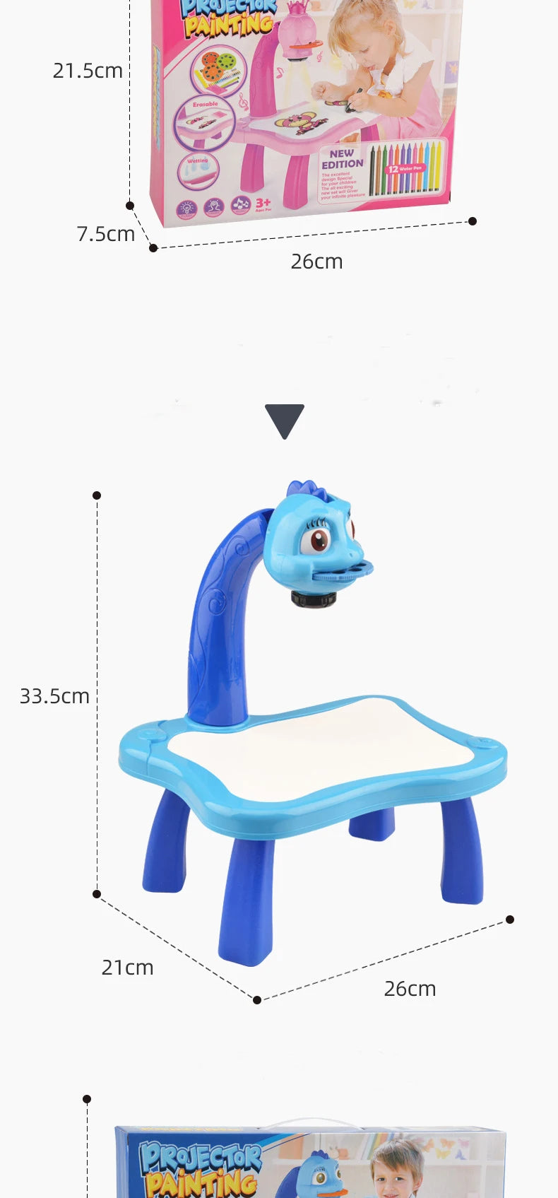 Kids Painting Board Toys Children LED Projector Art Painting Table Desk Arts Toy  Educational Learning Paint Tool Toy For Girl