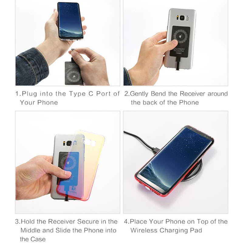 Wireless Charger Receiver Support Type C/Micro USB/Lightning Fast Wireless Charging Adapter For iPhone 5 Android Wireless Charge