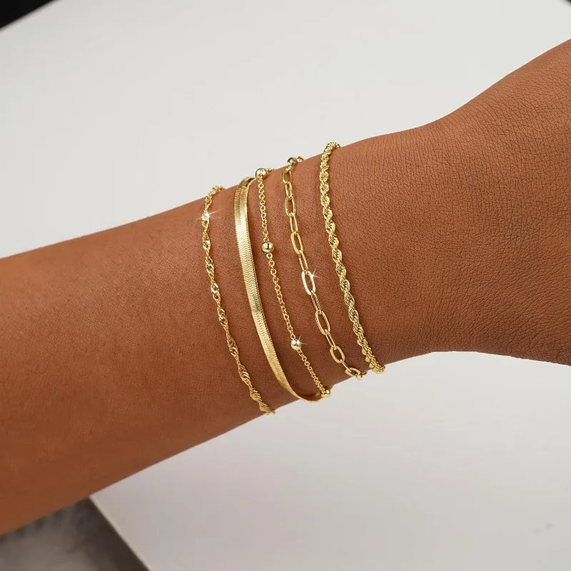 Gold Bracelets for Women, Elegant Adjustable 14K Gold Plated Trendy Minimalist Dainty Bracelet for Everyday Wear