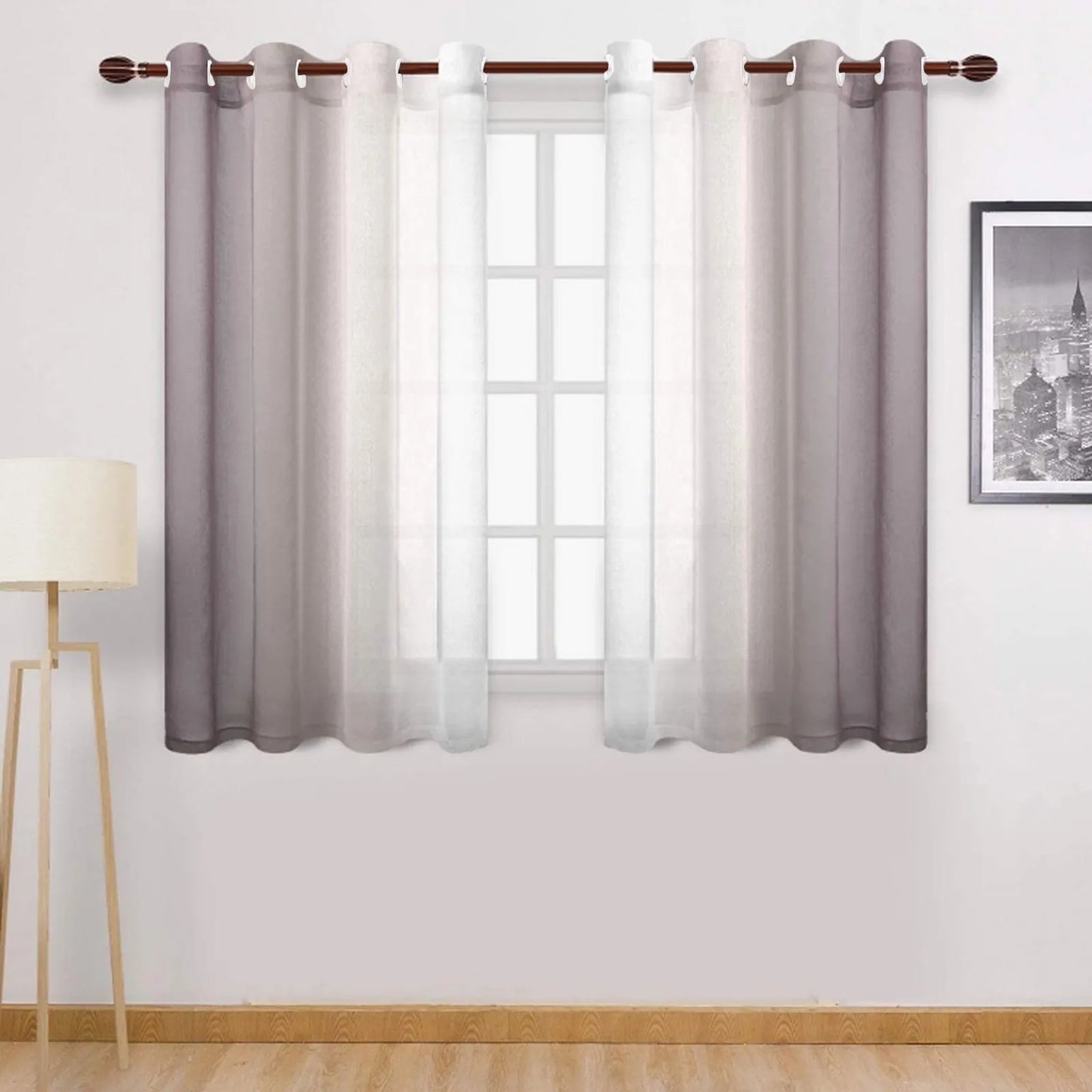 Blackout Curtains for Bedroom Faux Grommet Light Filtering Semi Sheer Gradient Window Curtain for Living Room Heat Blocking