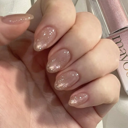 24Pcs Sweet Pink Almond Fake Nails Stiletto Pink Bowknot French Cute Pearl Bows Fake Nails Girls Women Wearable Manicure