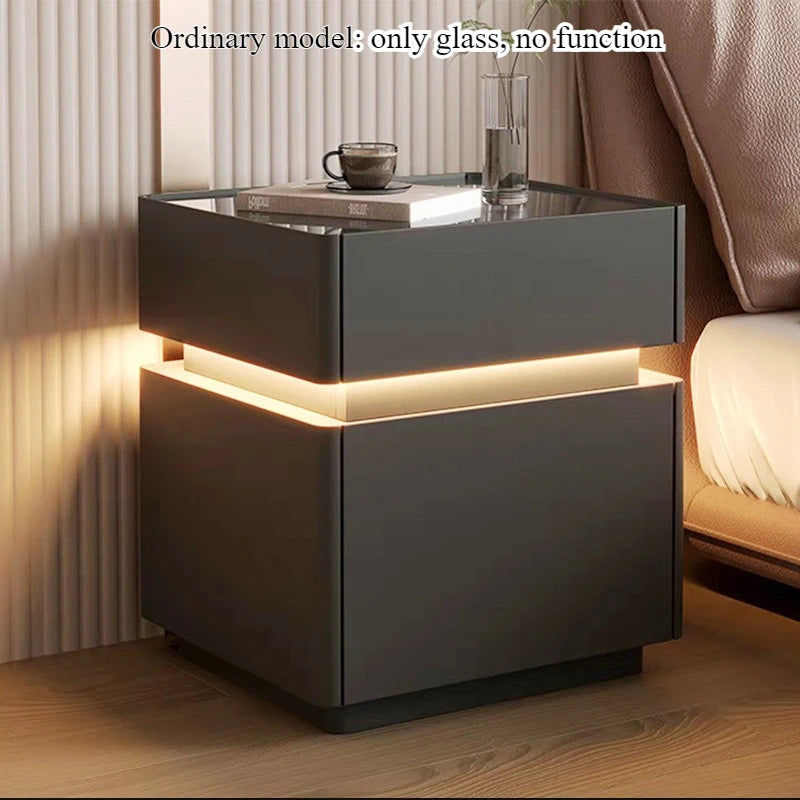 Smart bedside cabinet  new model suspended solid wood leather simple and modern small sized bedroom no installation required fin