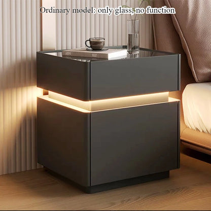 Smart bedside cabinet  new model suspended solid wood leather simple and modern small sized bedroom no installation required fin