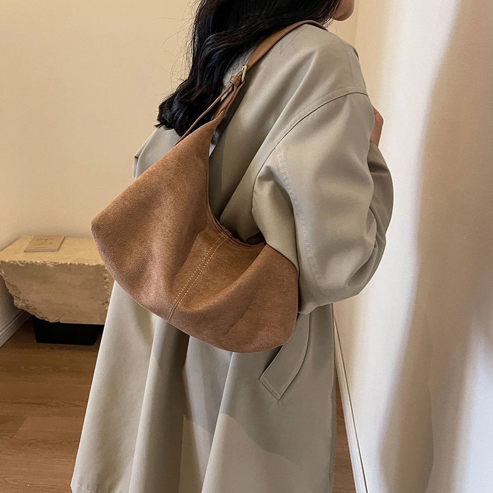 Vintage Handbag Purse for Women Suede Shoulder Bag Causal Crossbody Bags Female Luxury Designer Clutch Ladies Crescent Hobo Bag