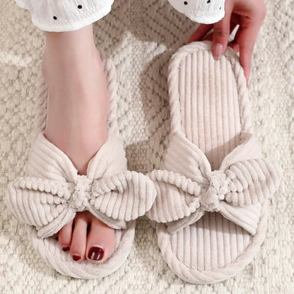 Summer House Slippers for Women Corduroy Cross Bow Indoor Slippers Slip On Bedroom Shoes with Soft Memory Foam Anti-Skid Shoes
