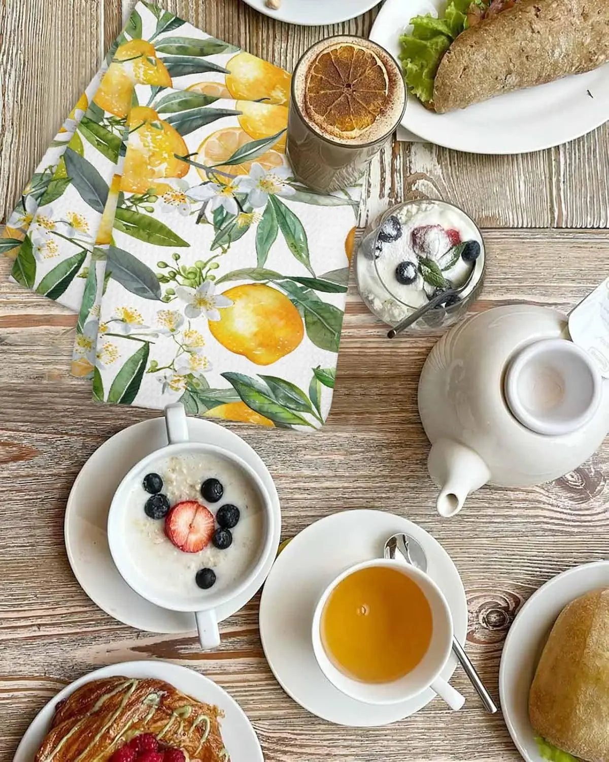 Summer Lemon Flower Kitchen Dish Towels Set Cleaning Supplies Microfiber Dish Drying Towels Hand Towels Kitchens Accessories