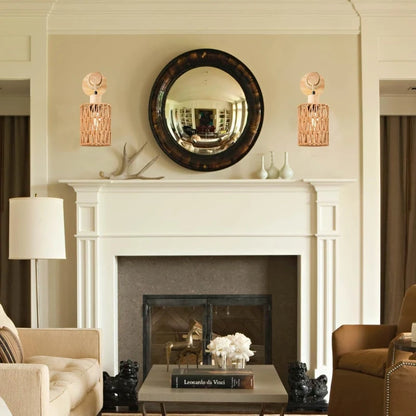 Bedroom Nursery Rattan Wall Sconces Lights Boho Wall Mount Light Fixtures Wicker Lamp