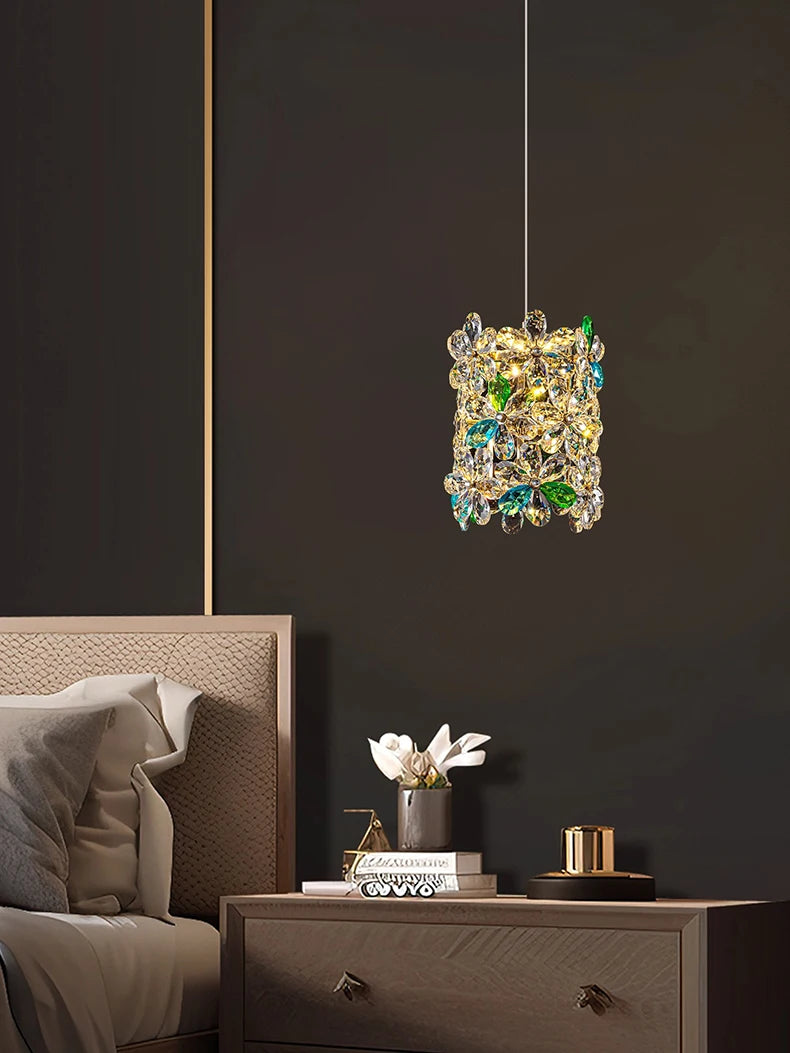 Bedroom Bedside Lamp Crystal Small Chandelier French Flower Light Luxury Entrance Cabinet Restaurant Cloakroom Hanging Line Lamp