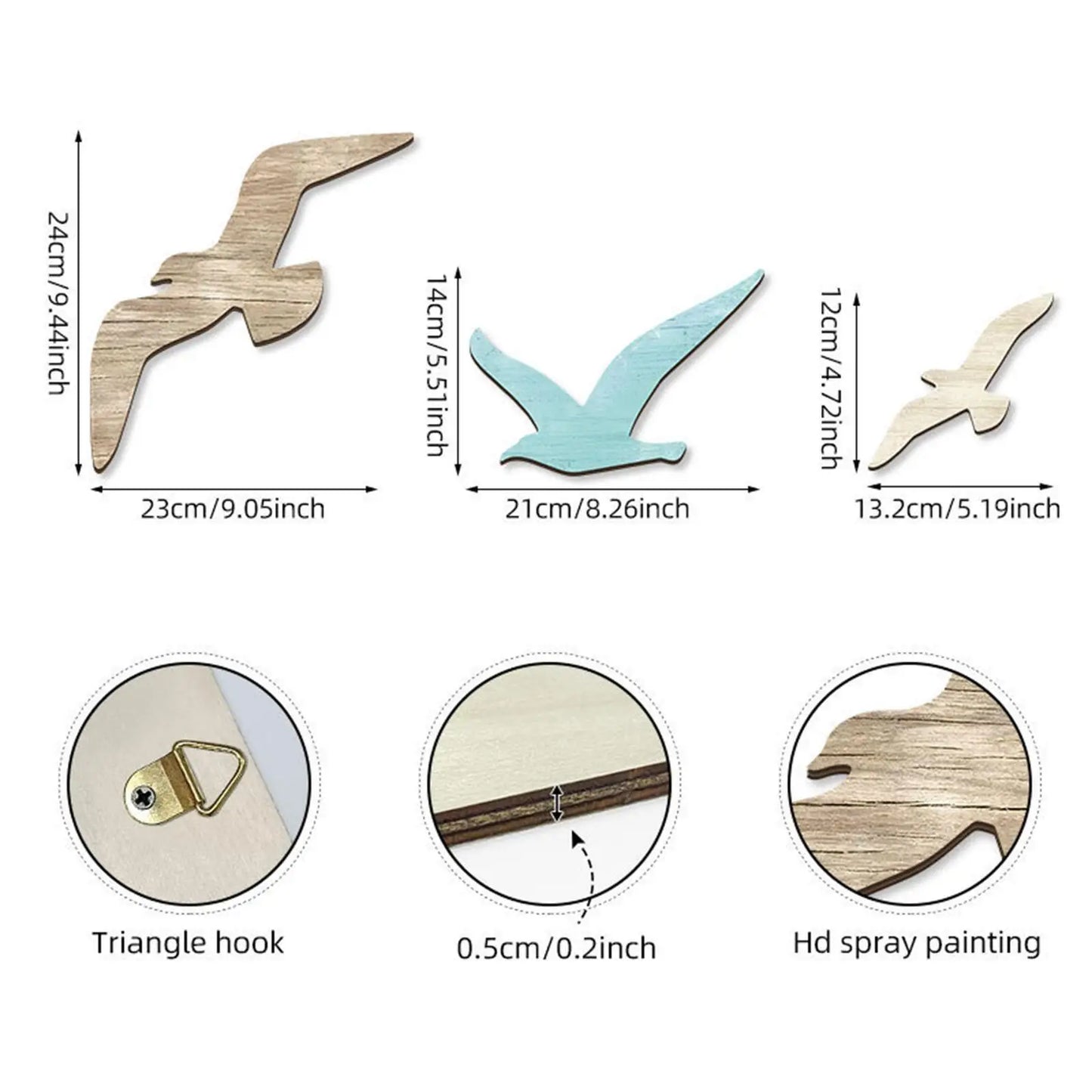 3 Pieces Wooden Seagull Wall Decor Theme Art Beach Themed Home Decoration for Dorm Indoor/Outdoor Background Hallway