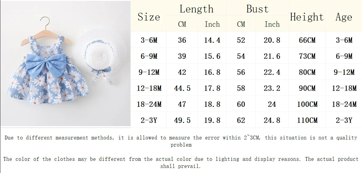 Summer Newborn Baby Clothes Toddler Girl Clothes Cotton Beach Suspender Dress+Sun Hat Princess Dresses2 Pcs
