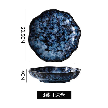 Creative Kiln-Change Bowl and Plate Tableware Home Retro Ceramic Tableware Hotel Dish Plate Rice Bowl Set Home Fish Plate