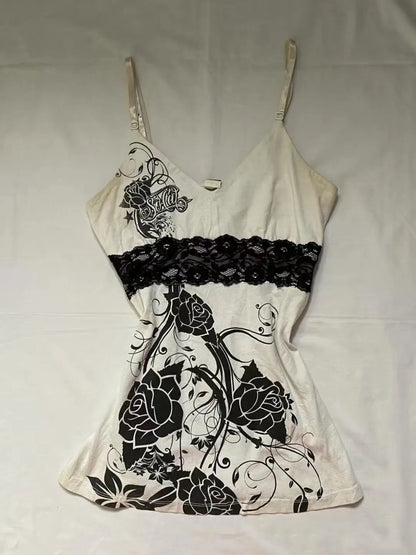 Vintage Clothes Women Camis Punk Sexy Casual Backless Flowers Gothic Sleeveless Tank Top Hip Hop Femme Grunge Y2k Crop Tops Tees