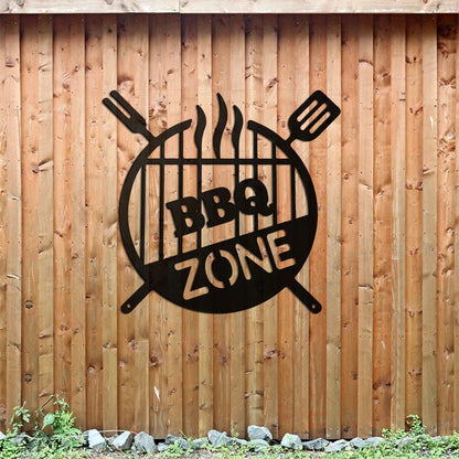 Barbecue Wall Hanging Decor BBQ Zone Retro Signs Grill Outdoor Backyard Kitchen iron Art Decoratio Art,Metal Round Grill Sign