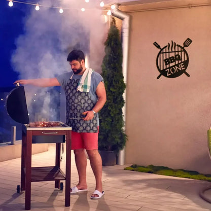 Barbecue Wall Hanging Decor BBQ Zone Retro Signs Grill Outdoor Backyard Kitchen iron Art Decoratio Art,Metal Round Grill Sign