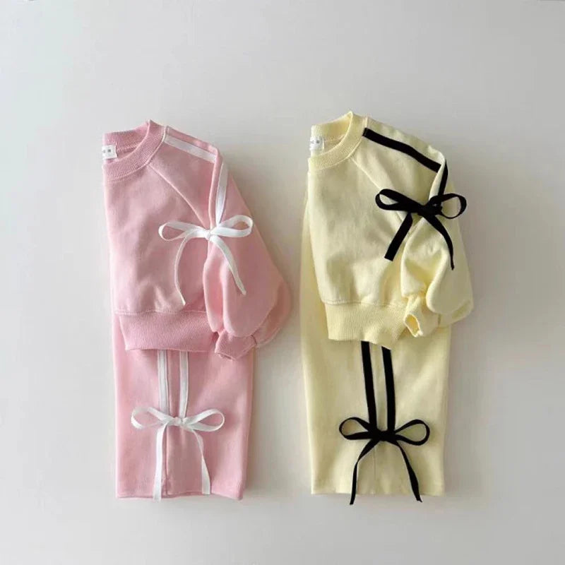 MILANCEL 2024 Autumn Children's Clothing 0-5Y Girls Bow Hoodies and Pants Set Kid's Sports Pullover Suit Sweatshirt 2Pcs