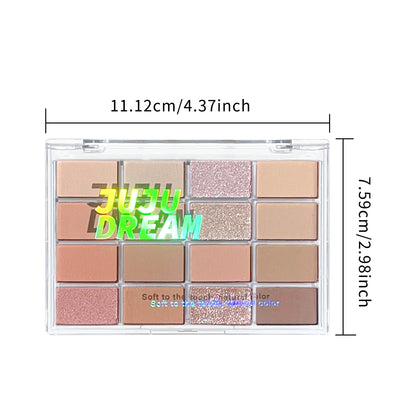 16-Color Eyeshadow Palette Matte & Shimmer – Nude Earth Tones, Silky Blendable Texture, Korean Style Natural Eye Makeup Look