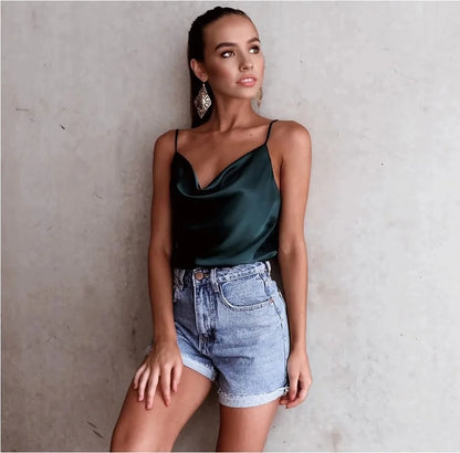 Summer Plus Size Sexu Women Silk Satin Camis Sleeveless Strappy Vest Top Tee Costume Casual Shirt Ladies Clothes