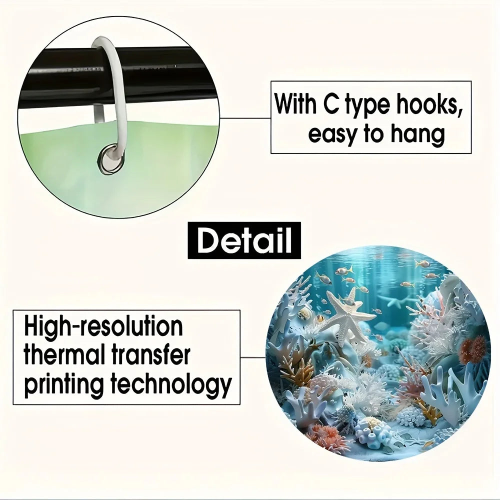 Enchanting Underwater Coral Reef Bathroom Set - Waterproof Shower Curtain, Toilet Lid Cover, Bath Mat, and Contour Mat