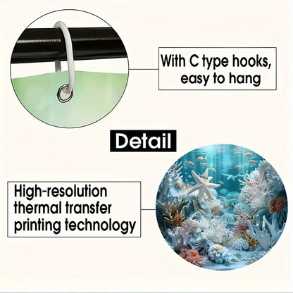 Enchanting Underwater Coral Reef Bathroom Set - Waterproof Shower Curtain, Toilet Lid Cover, Bath Mat, and Contour Mat
