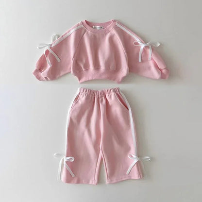 MILANCEL 2024 Autumn Children's Clothing 0-5Y Girls Bow Hoodies and Pants Set Kid's Sports Pullover Suit Sweatshirt 2Pcs
