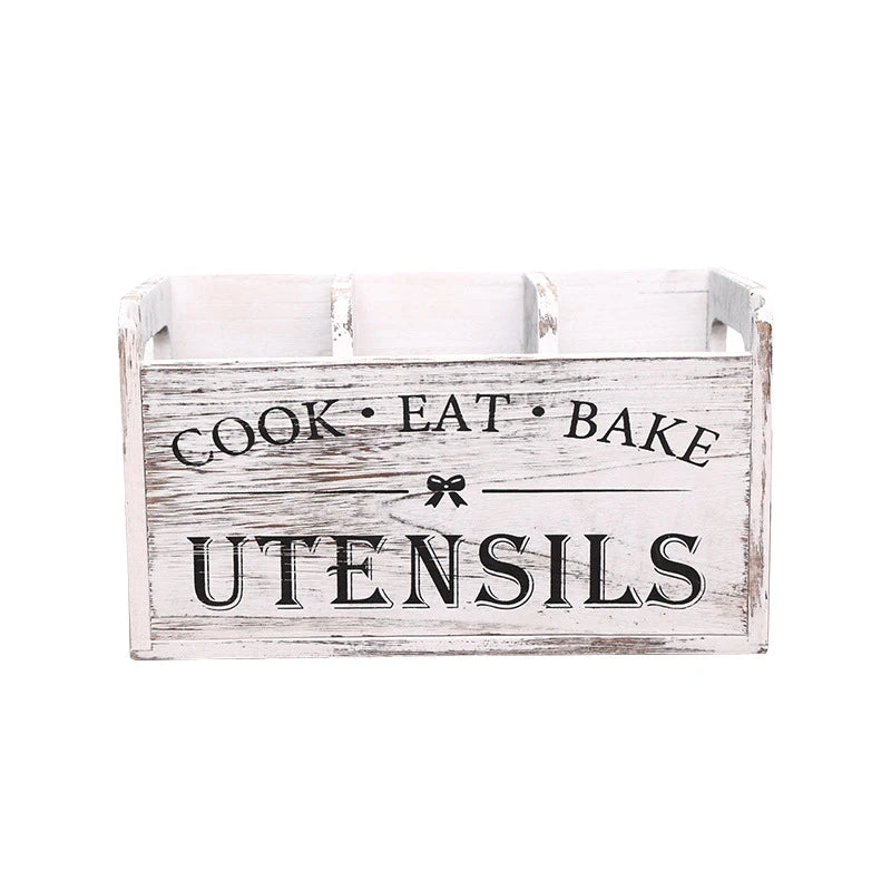 1pc Kitchen With Compartmentalized Cutlery Storage Rack, Rustic Style Wooden Countertop Organizer, Kitchenware Accessories