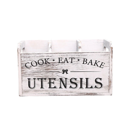 1pc Kitchen With Compartmentalized Cutlery Storage Rack, Rustic Style Wooden Countertop Organizer, Kitchenware Accessories