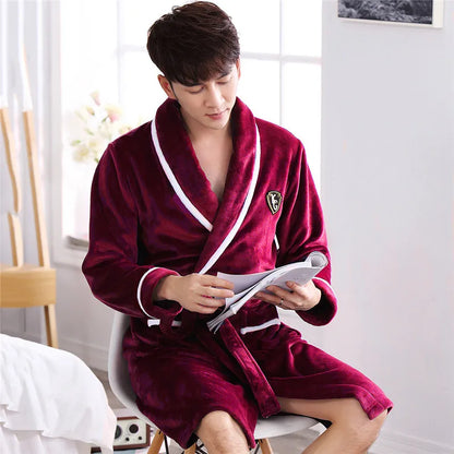 Plus Size Thick Flannel Men Robe Kimono Bathrobe Gown Coral Fleece Sleepwear Home Clothes Autumn Winter Nightwear Lounge Wear
