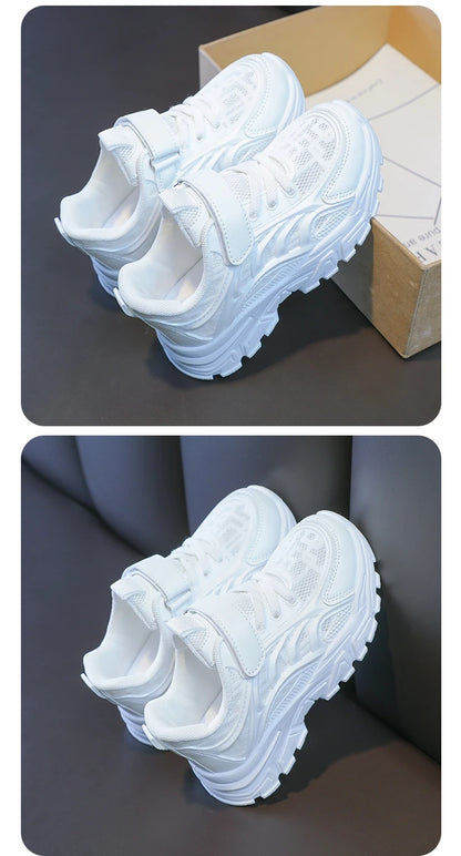 Kids Sports Shoes Breathable Comfortable Students White Shoes School Trendy 2025 New Children Running Shoes Thick Soft Sole