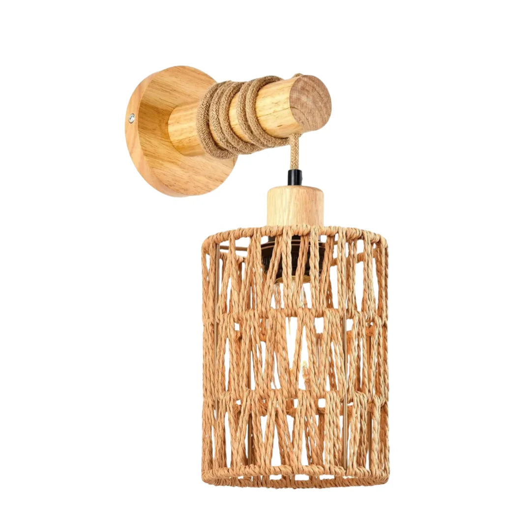 Bedroom Nursery Rattan Wall Sconces Lights Boho Wall Mount Light Fixtures Wicker Lamp