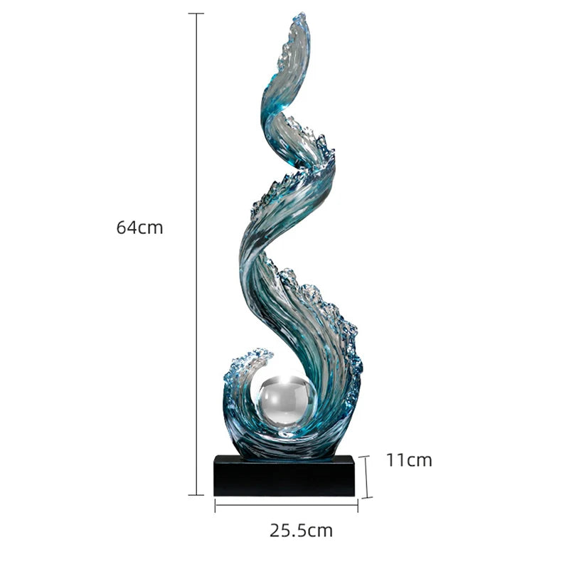 Home Decor Wind and Water Rising Decorations,Blue Resin Sculpture Luxury Living Room Entrance Vertical Art Decoration Customized