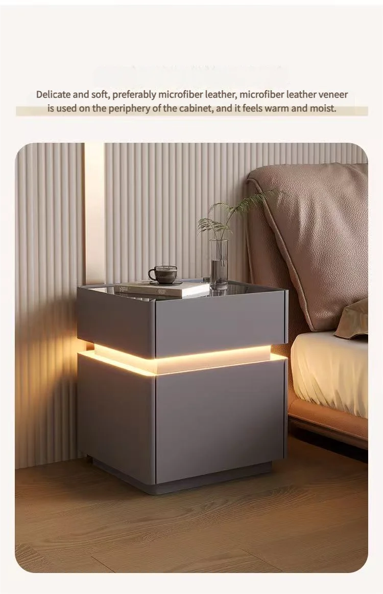 Smart bedside cabinet  new model suspended solid wood leather simple and modern small sized bedroom no installation required fin