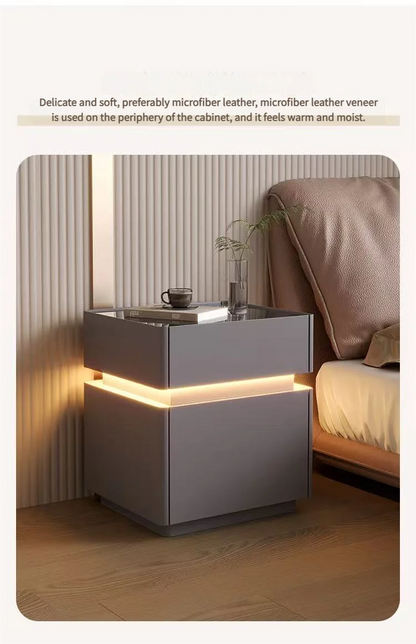 Smart bedside cabinet  new model suspended solid wood leather simple and modern small sized bedroom no installation required fin