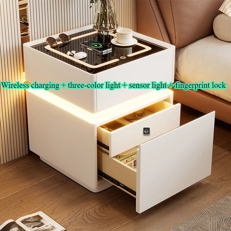 Smart bedside cabinet  new model suspended solid wood leather simple and modern small sized bedroom no installation required fin