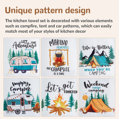 4/6Pcs Kitchen Towels Microfiber Camping Dish Towels 60x40cm Camper Hand Towels with Funny Sayings for Kitchen Bathroom Home