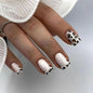 24Pcs Leopard Print Fake Nails Artificial Finished Press on Short Ballet White Fake Nail Wearable Full Cover Nail Art Tips