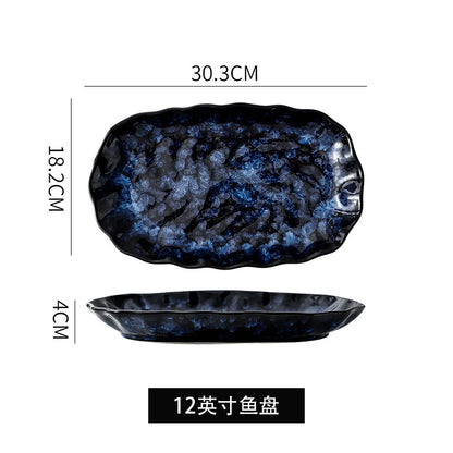 Creative Kiln-Change Bowl and Plate Tableware Home Retro Ceramic Tableware Hotel Dish Plate Rice Bowl Set Home Fish Plate