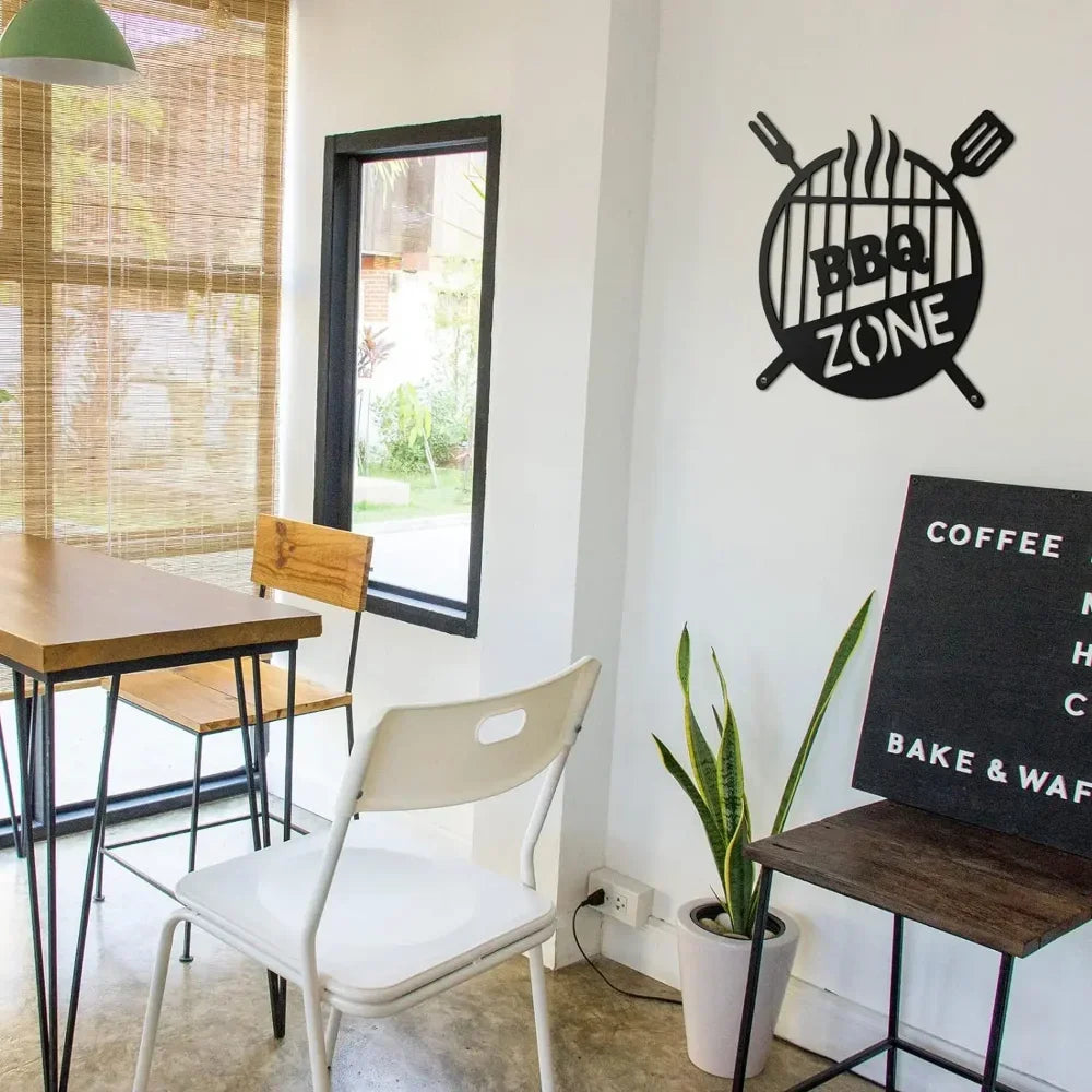 Barbecue Wall Hanging Decor BBQ Zone Retro Signs Grill Outdoor Backyard Kitchen iron Art Decoratio Art,Metal Round Grill Sign