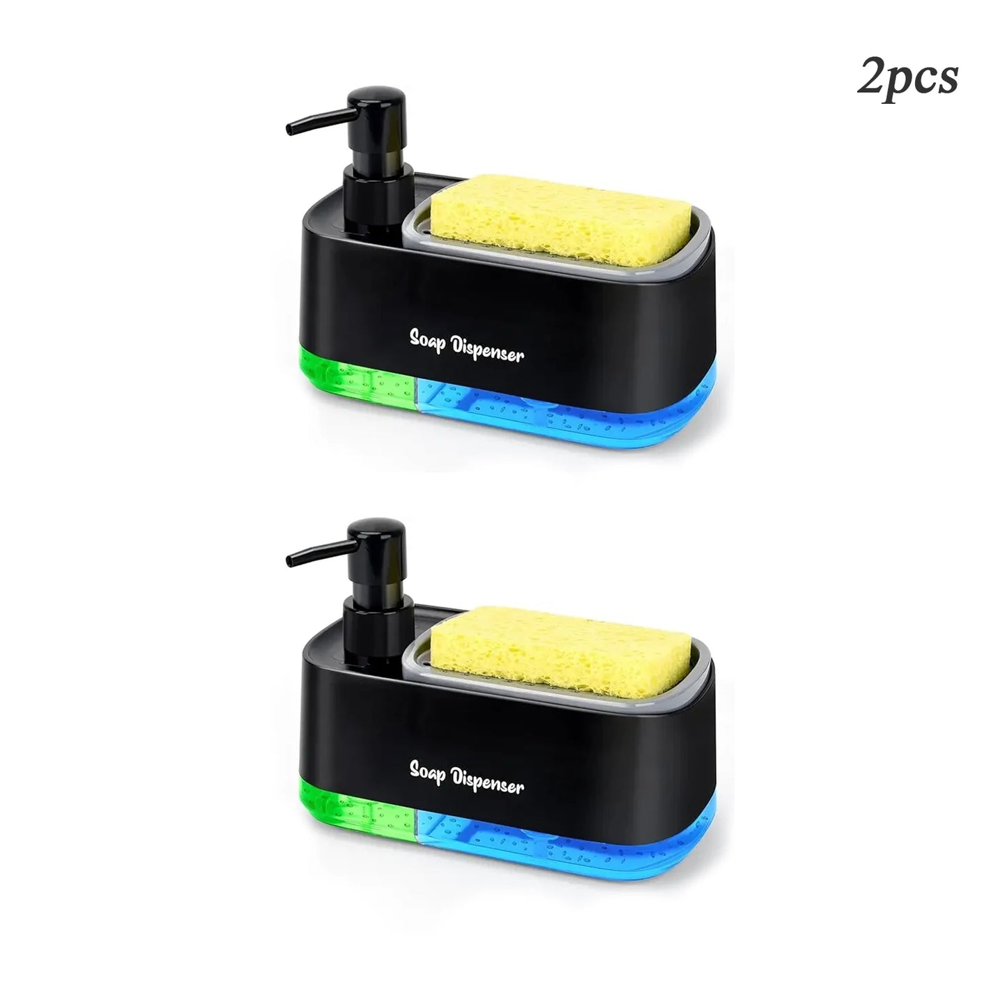 Hand and Dish Soap Dispenser Set Detergent Dispenser Sponge Holder 2-in-1 Countertop Soap Pump Dispenser for Kitchen Sink