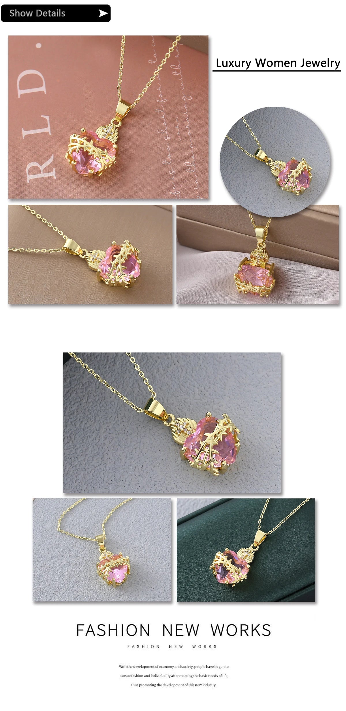 MHS.SUN Gold Plated Sacred Heart of Jesus Cross Necklace Red Zircon Religious Catholic Pendant Necklaces For Women Girls Jewelry