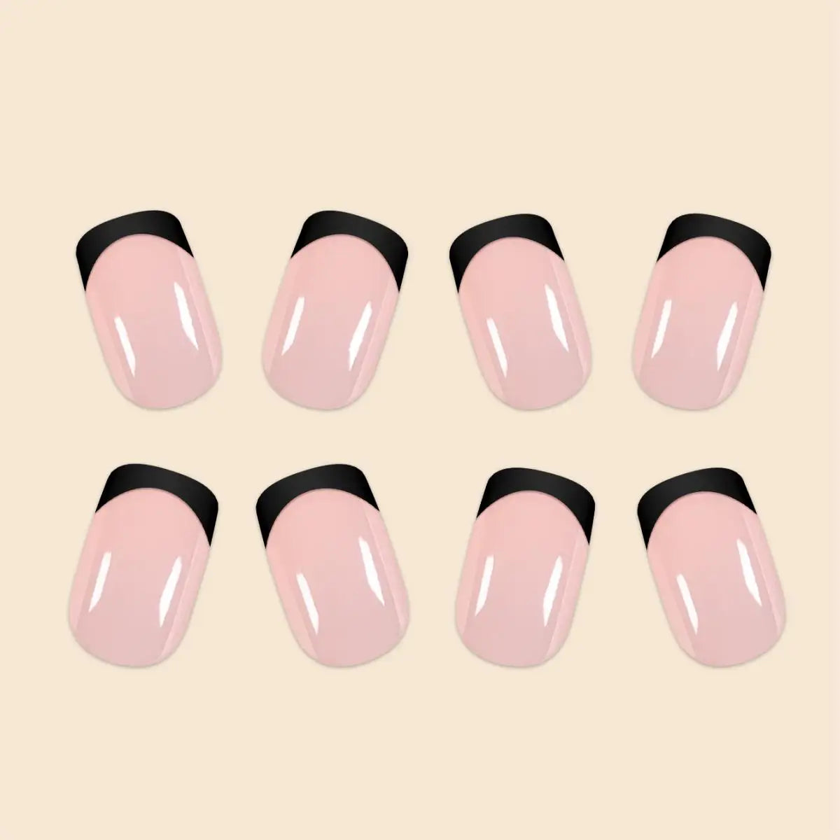 24Pcs/Set Women Girls Short French Light Blue Pink Dual Color Glossy Surface Full Coverage Wearable Fake Nail Press on Nail Art