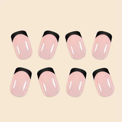 24Pcs/Set Women Girls Short French Light Blue Pink Dual Color Glossy Surface Full Coverage Wearable Fake Nail Press on Nail Art