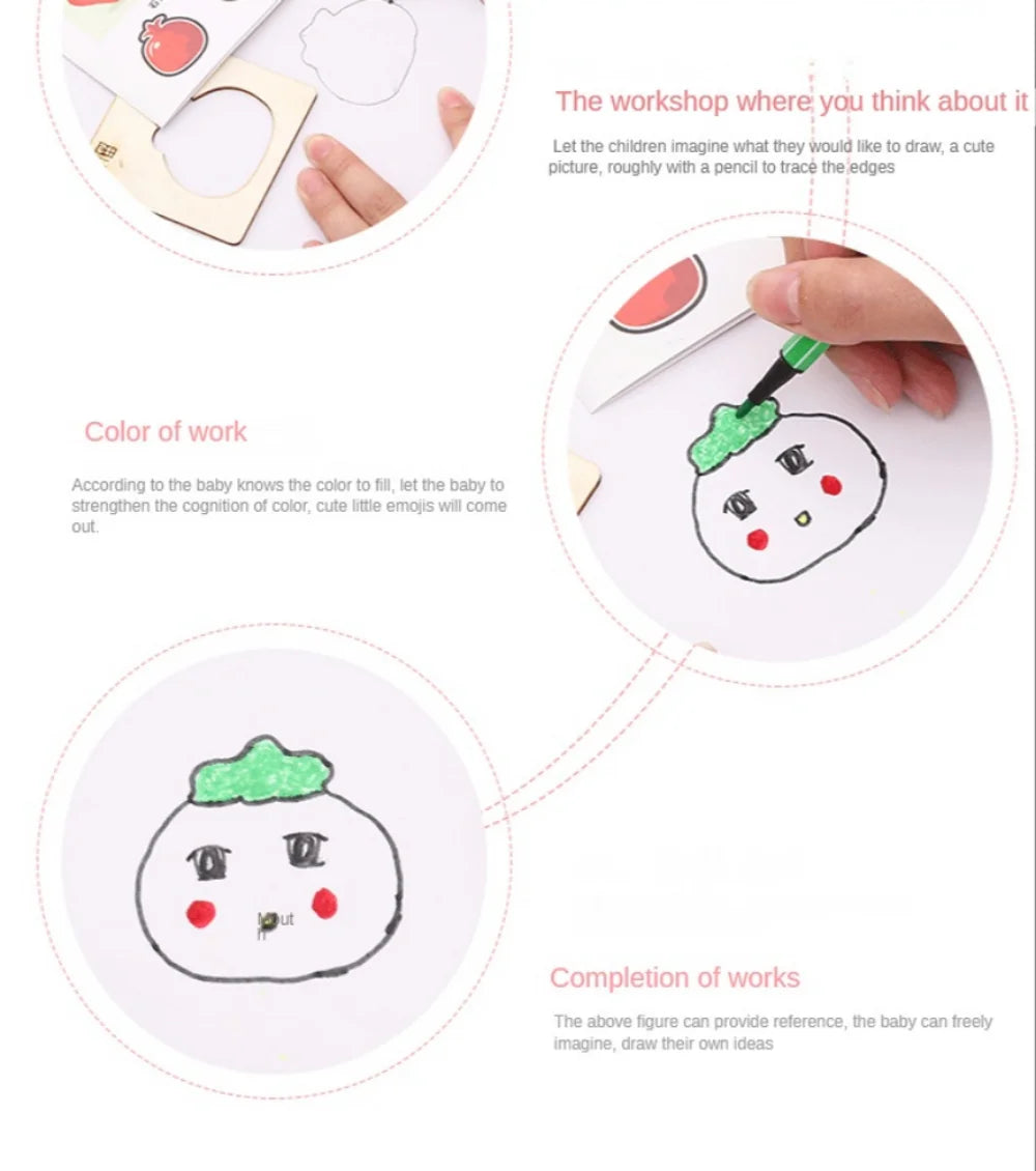 Kids Drawing Toys Montessori DIY Painting Stencils Template Wooden Craft Puzzle Educational Toys for Boys Girls Birthday Gift