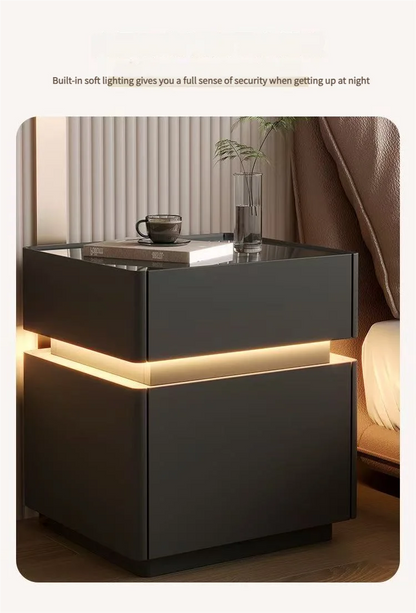 Smart bedside cabinet  new model suspended solid wood leather simple and modern small sized bedroom no installation required fin
