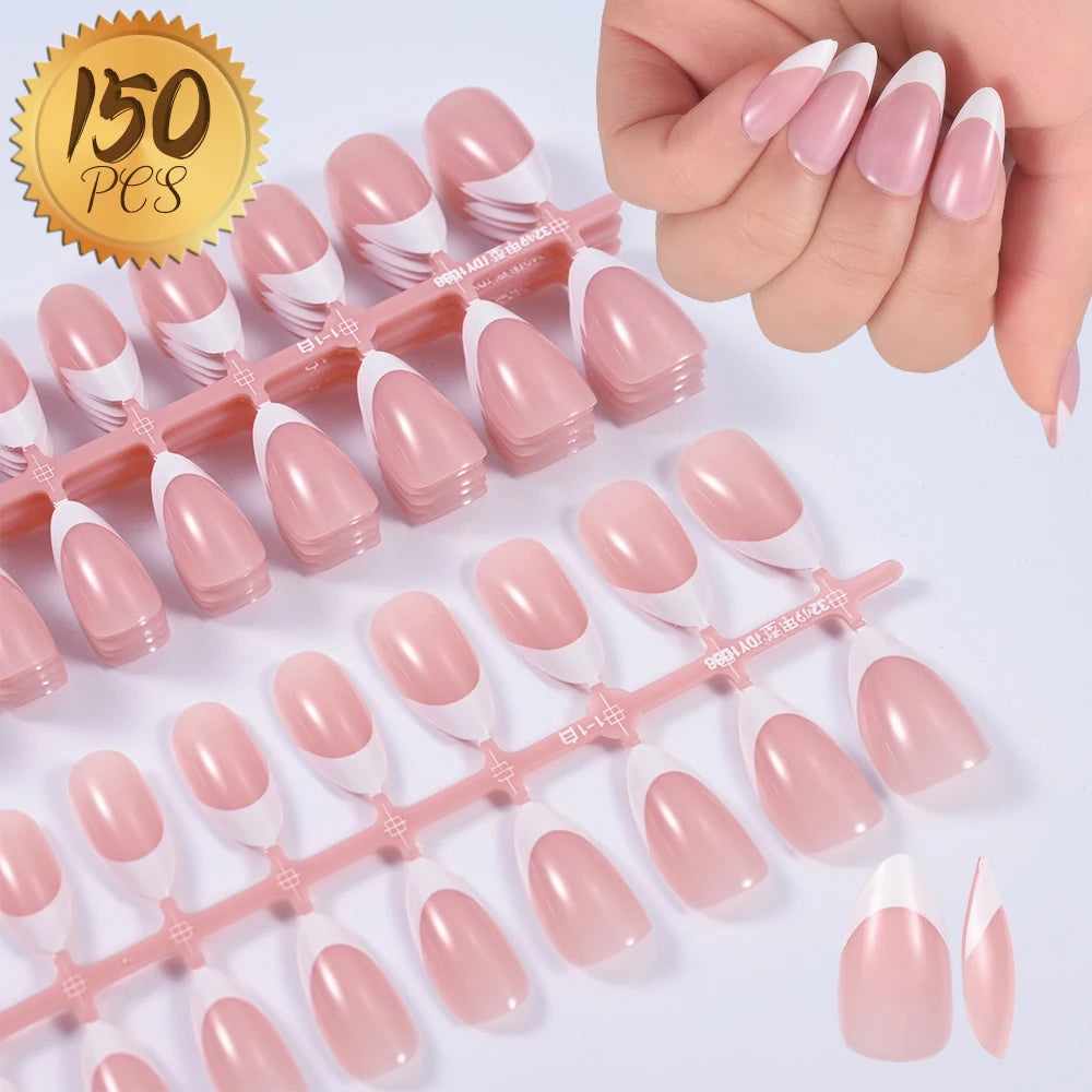 360/150pcs/box Nude Pink Almond French False Nails White Tip Design Short Wearing Fake Nails Women Nails Press On Nails Manicure