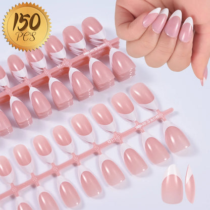 360/150pcs/box Nude Pink Almond French False Nails White Tip Design Short Wearing Fake Nails Women Nails Press On Nails Manicure