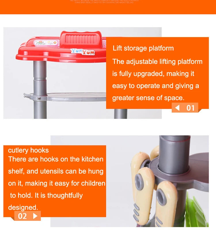 Dining Table for Pretend Food Kitchen Toys for Kids Ages 3-8,Play Kitchen Accessories W/Real Sounds Light, for Boys, Girls