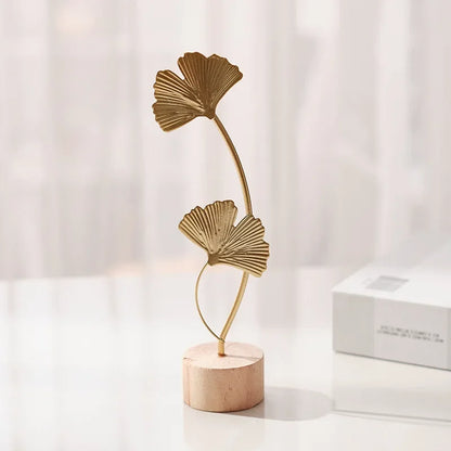 1pc Golden Ginkgo Leaf Feather Metal Model Figurines Manual Desktop Crafts Ornaments Photo Props Statues Sculptures Home Decor