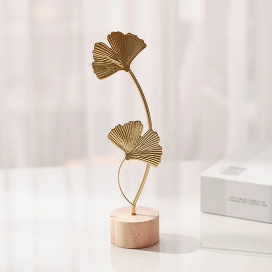 1pc Golden Ginkgo Leaf Feather Metal Model Figurines Manual Desktop Crafts Ornaments Photo Props Statues Sculptures Home Decor