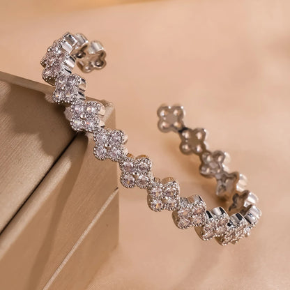 Yupsk Shiny Zircon Hollow Rectangle Link Cuff Bangle Bracelet for Women Luxury Wedding Party Jewelry Women's Gift